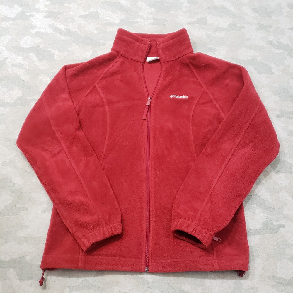 Columbia Fleece Jacket Women Medium Red Full Zip Outdoor Hiking Camp Trail